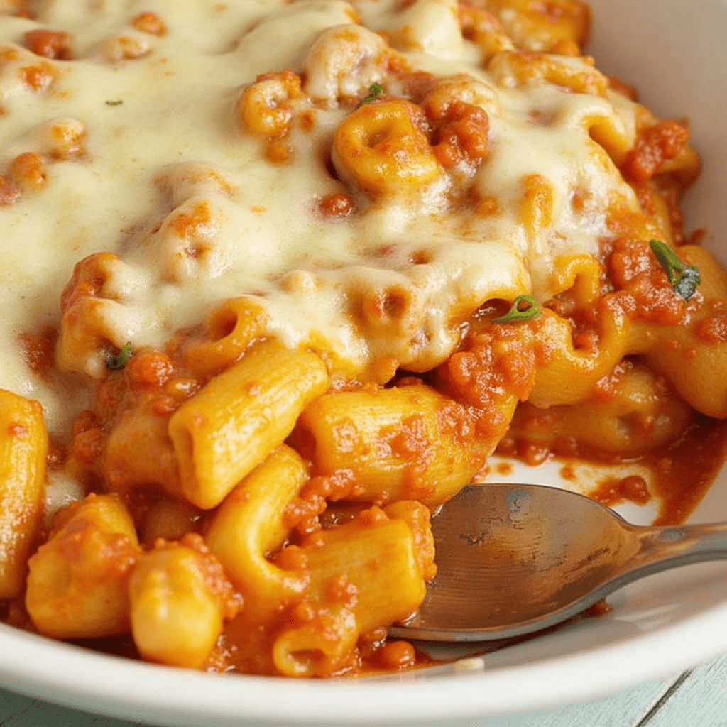 Baked vegetable pasta with melted cheese on top