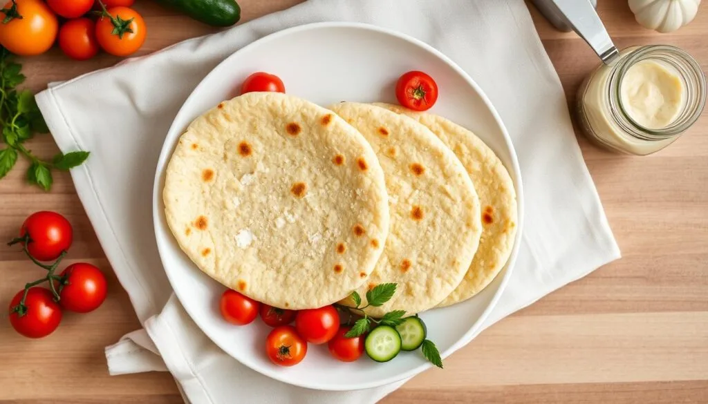 Cottage cheese flatbread in a skillet with a spatula, showing the crispy, golden-brown surface ready to be served.