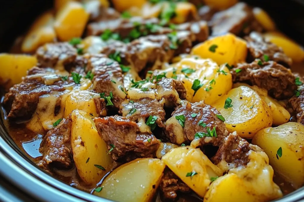 Crockpot Loaded Steak and Potato Bake